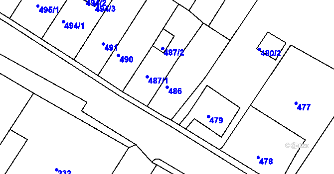 Parcela st. 486 v KÚ Bílina, Katastrální mapa