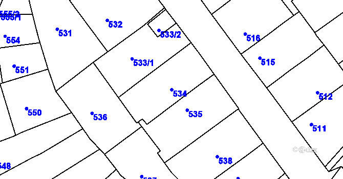 Parcela st. 534 v KÚ Bílina, Katastrální mapa