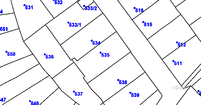 Parcela st. 535 v KÚ Bílina, Katastrální mapa