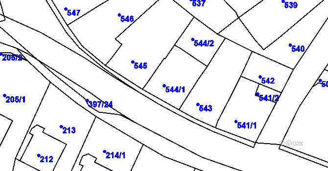 Parcela st. 544/1 v KÚ Bílina, Katastrální mapa