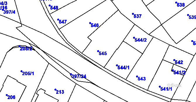 Parcela st. 545 v KÚ Bílina, Katastrální mapa