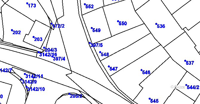 Parcela st. 548 v KÚ Bílina, Katastrální mapa