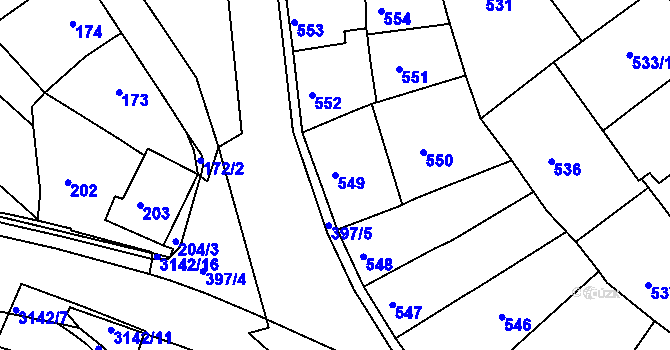 Parcela st. 549 v KÚ Bílina, Katastrální mapa