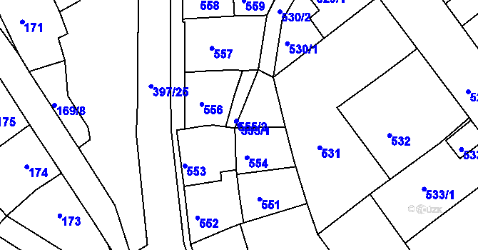 Parcela st. 555/1 v KÚ Bílina, Katastrální mapa