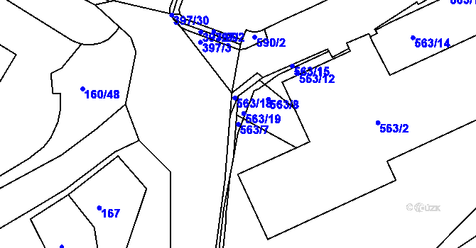 Parcela st. 563/7 v KÚ Bílina, Katastrální mapa