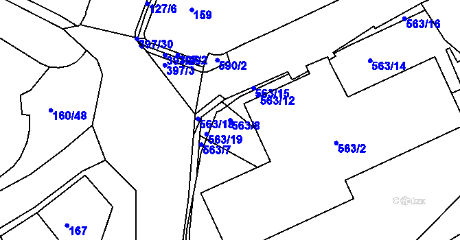Parcela st. 563/8 v KÚ Bílina, Katastrální mapa