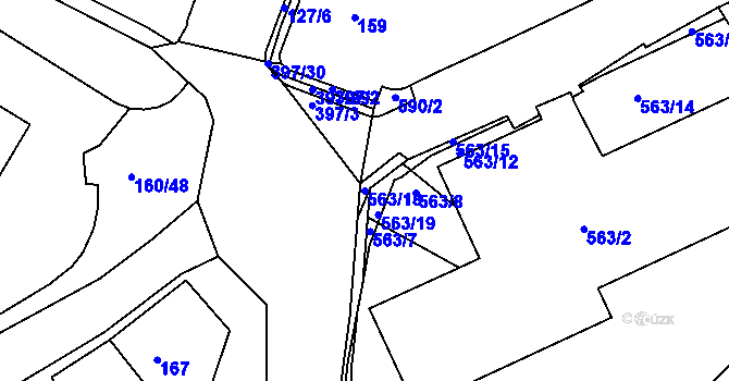 Parcela st. 563/18 v KÚ Bílina, Katastrální mapa
