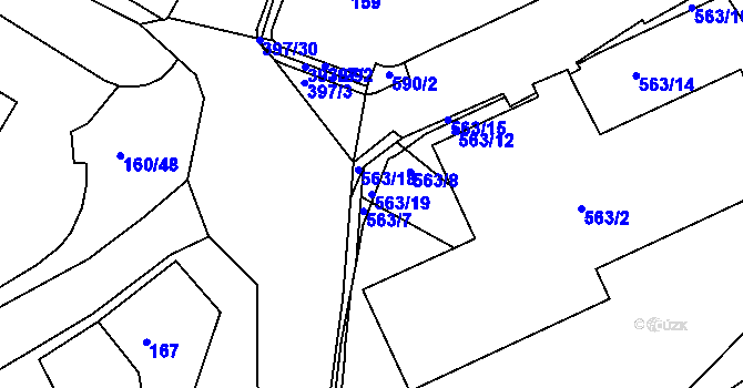 Parcela st. 563/19 v KÚ Bílina, Katastrální mapa