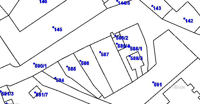 Parcela st. 587 v KÚ Bílina, Katastrální mapa
