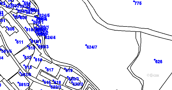 Parcela st. 624/7 v KÚ Bílina, Katastrální mapa