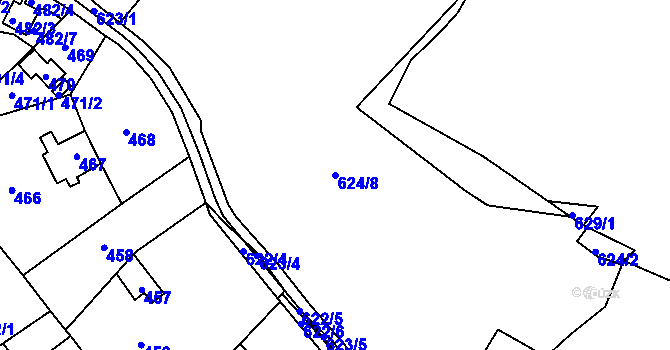 Parcela st. 624/8 v KÚ Bílina, Katastrální mapa