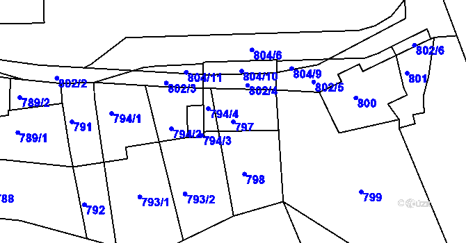 Parcela st. 797 v KÚ Bílina, Katastrální mapa