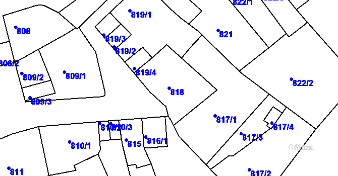 Parcela st. 818 v KÚ Bílina, Katastrální mapa