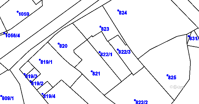 Parcela st. 822/1 v KÚ Bílina, Katastrální mapa