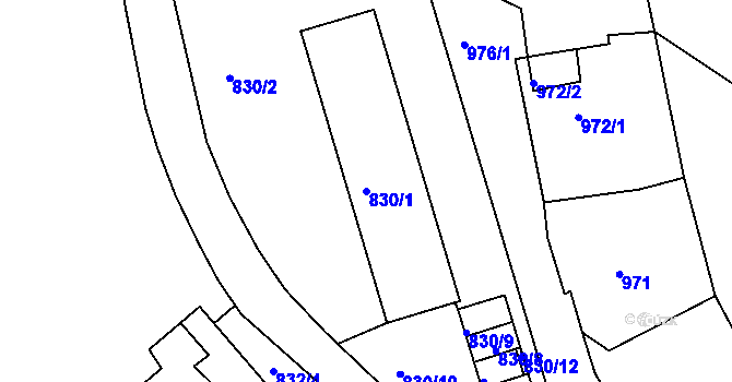 Parcela st. 830/1 v KÚ Bílina, Katastrální mapa