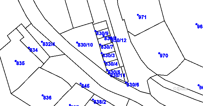 Parcela st. 830/3 v KÚ Bílina, Katastrální mapa