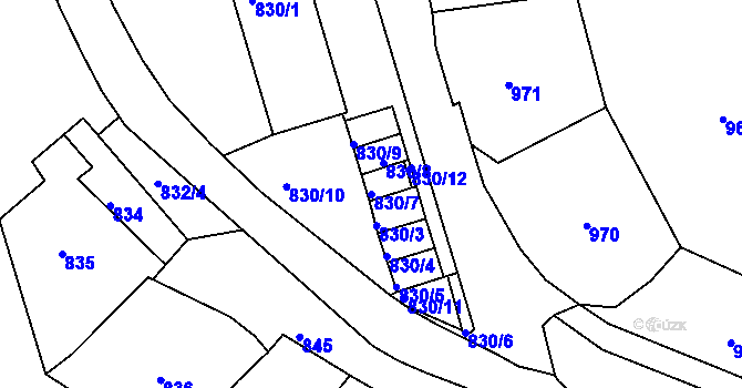 Parcela st. 830/7 v KÚ Bílina, Katastrální mapa
