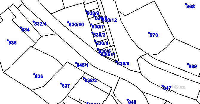 Parcela st. 830/11 v KÚ Bílina, Katastrální mapa