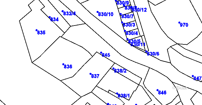 Parcela st. 845 v KÚ Bílina, Katastrální mapa