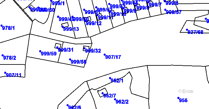 Parcela st. 907/17 v KÚ Bílina, Katastrální mapa