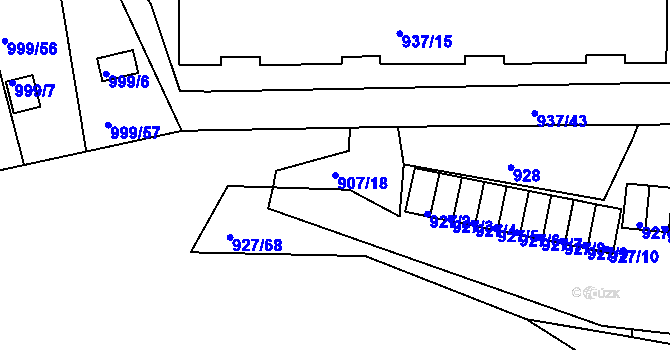 Parcela st. 907/18 v KÚ Bílina, Katastrální mapa