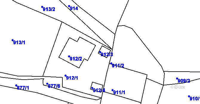 Parcela st. 912/3 v KÚ Bílina, Katastrální mapa