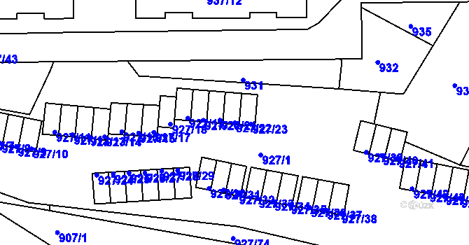 Parcela st. 927/22 v KÚ Bílina, Katastrální mapa