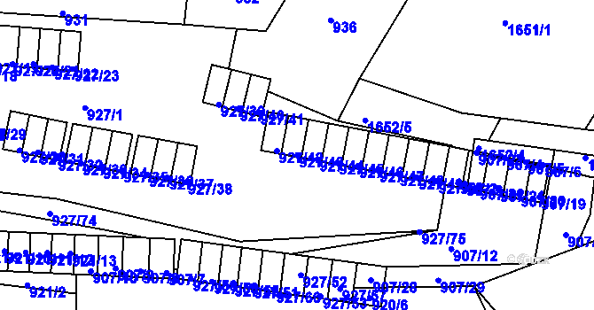 Parcela st. 927/43 v KÚ Bílina, Katastrální mapa