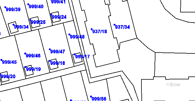 Parcela st. 937/18 v KÚ Bílina, Katastrální mapa