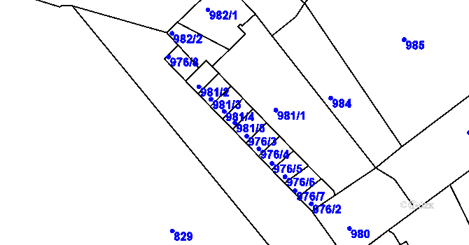 Parcela st. 981/5 v KÚ Bílina, Katastrální mapa