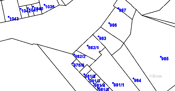 Parcela st. 982/1 v KÚ Bílina, Katastrální mapa