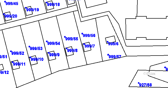 Parcela st. 999/7 v KÚ Bílina, Katastrální mapa