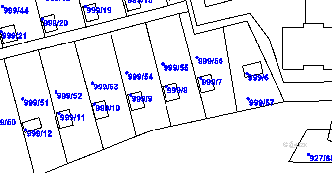 Parcela st. 999/8 v KÚ Bílina, Katastrální mapa