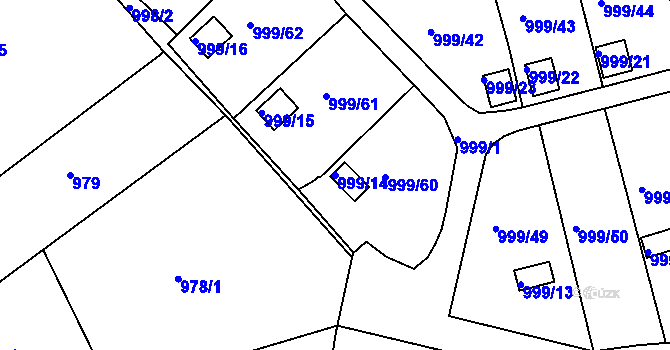 Parcela st. 999/14 v KÚ Bílina, Katastrální mapa