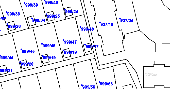 Parcela st. 999/17 v KÚ Bílina, Katastrální mapa