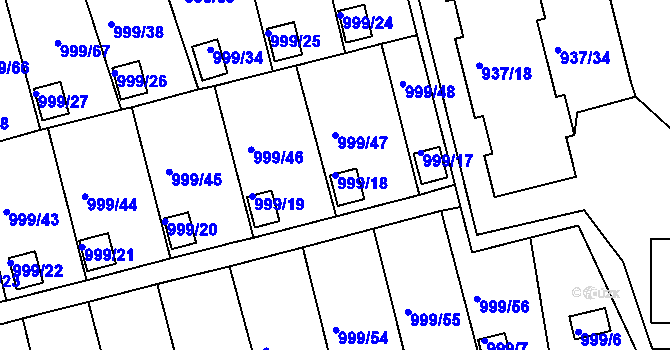 Parcela st. 999/18 v KÚ Bílina, Katastrální mapa