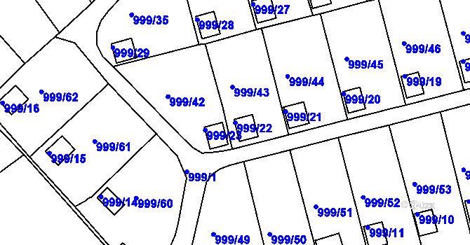 Parcela st. 999/22 v KÚ Bílina, Katastrální mapa