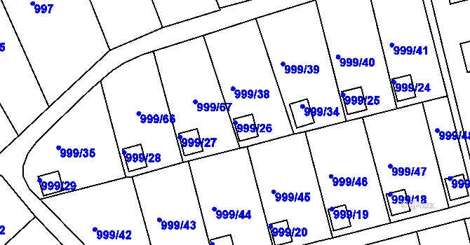 Parcela st. 999/26 v KÚ Bílina, Katastrální mapa