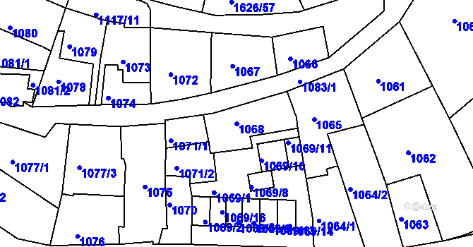 Parcela st. 1068 v KÚ Bílina, Katastrální mapa