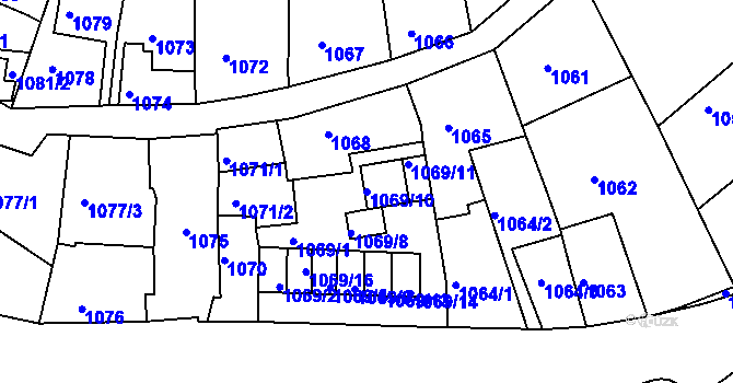 Parcela st. 1069/10 v KÚ Bílina, Katastrální mapa