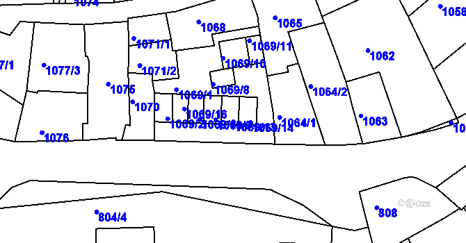 Parcela st. 1069/13 v KÚ Bílina, Katastrální mapa