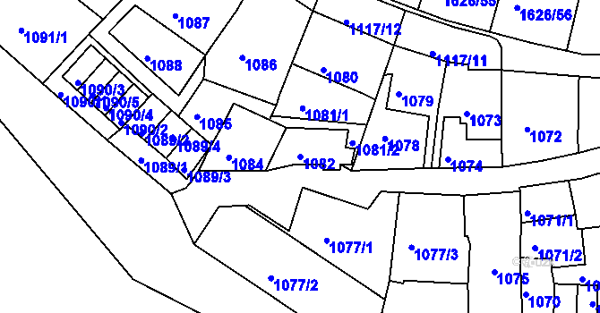 Parcela st. 1082 v KÚ Bílina, Katastrální mapa