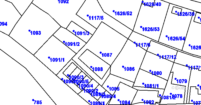 Parcela st. 1087 v KÚ Bílina, Katastrální mapa