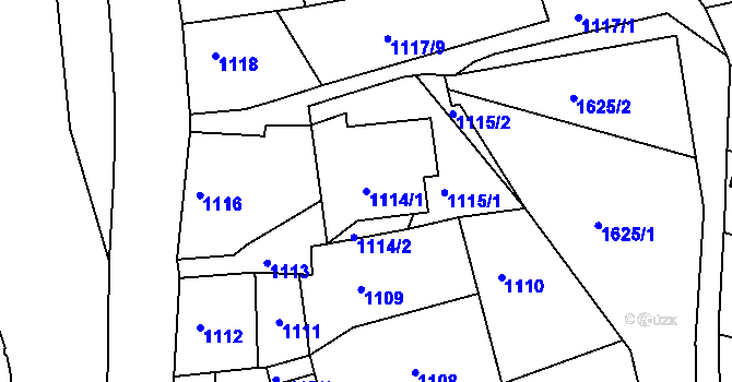 Parcela st. 1114/1 v KÚ Bílina, Katastrální mapa