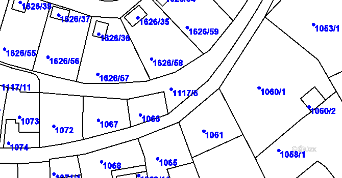 Parcela st. 1117/6 v KÚ Bílina, Katastrální mapa
