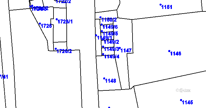 Parcela st. 1149/4 v KÚ Bílina, Katastrální mapa