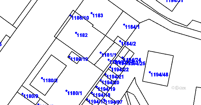 Parcela st. 1181/1 v KÚ Bílina, Katastrální mapa