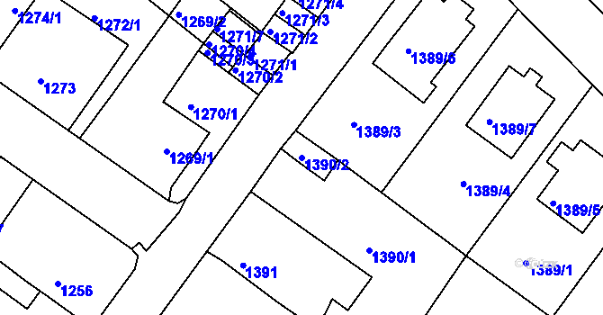 Parcela st. 1390/2 v KÚ Bílina, Katastrální mapa