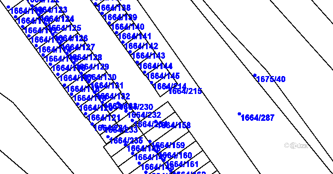 Parcela st. 1664/215 v KÚ Bílina, Katastrální mapa
