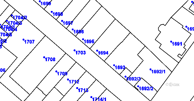 Parcela st. 1694 v KÚ Bílina, Katastrální mapa